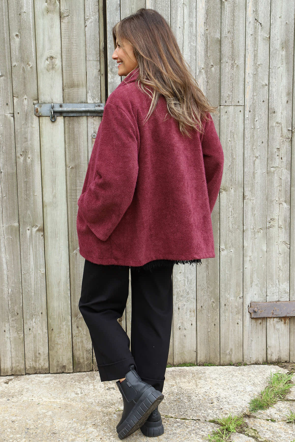 Marzia Textured Button Jacket Wine