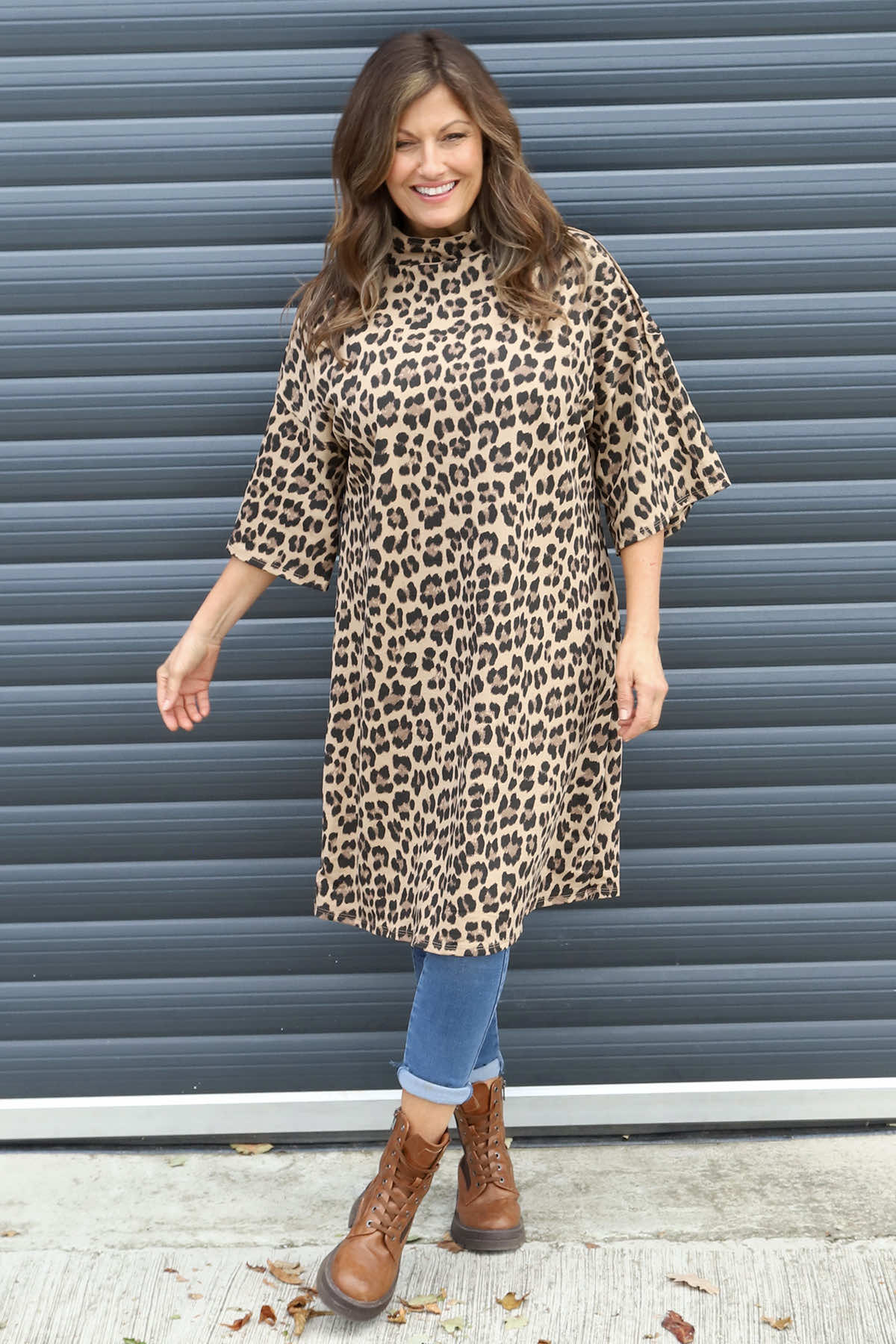 Melodie Leopard Print Cotton Tunic Camel