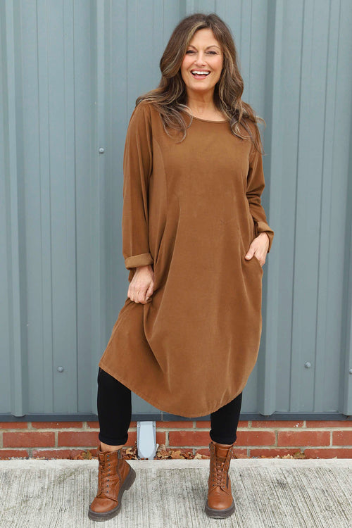 Kiana Needlecord Dress Nutmeg