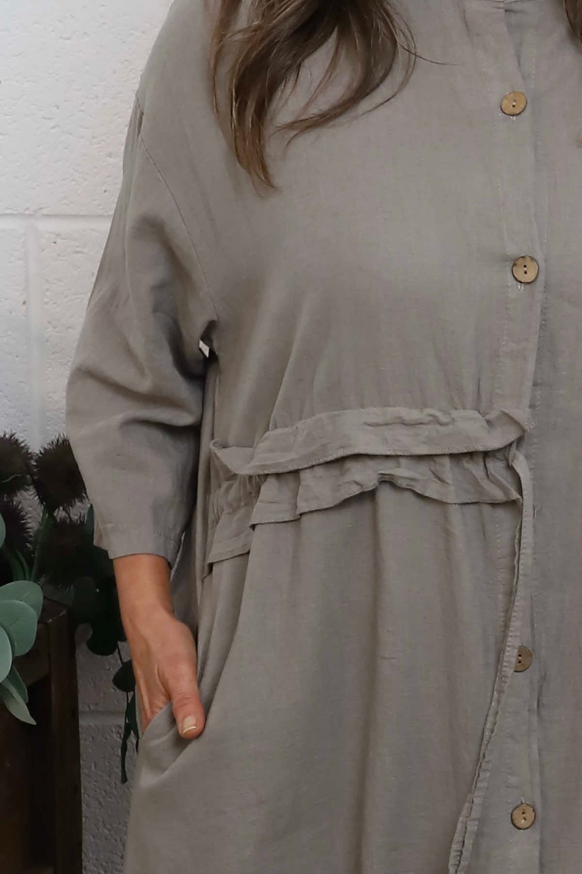 Sienna Button Linen Dress Mocha