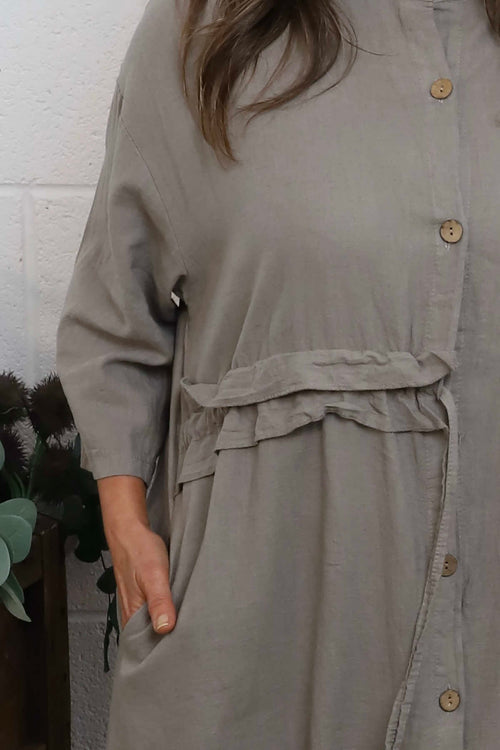 Sienna Button Linen Dress Mocha - Image 3