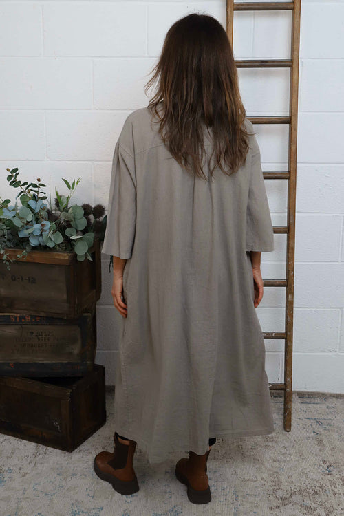 Sienna Button Linen Dress Mocha - Image 4