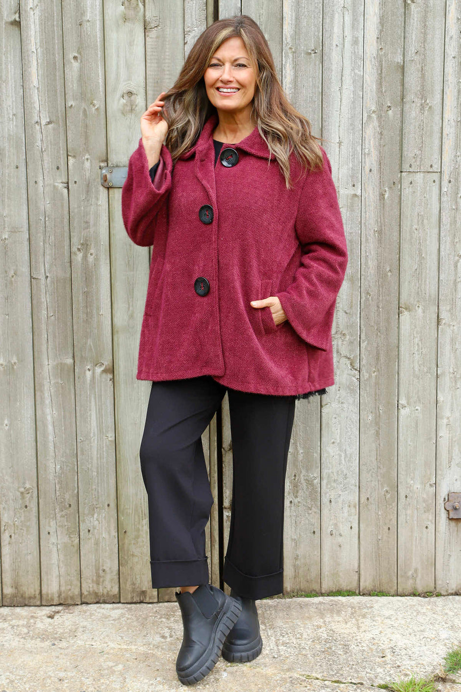 Marzia Textured Button Jacket Wine