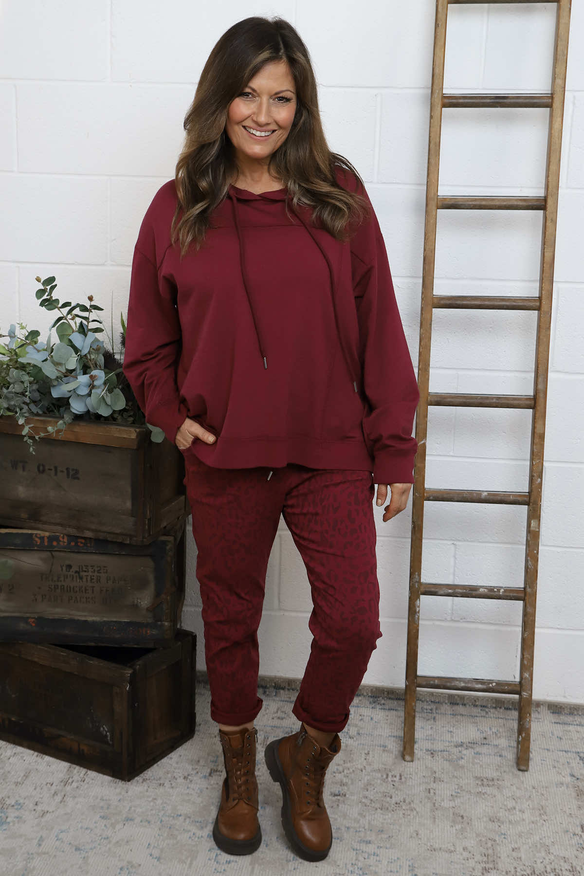 Martha Hooded Cotton Top Wine