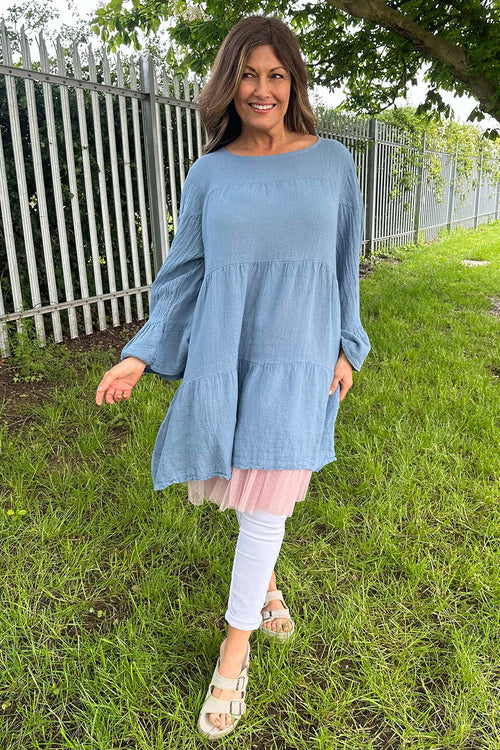 Cleeve Tiered Cotton Tunic Blue