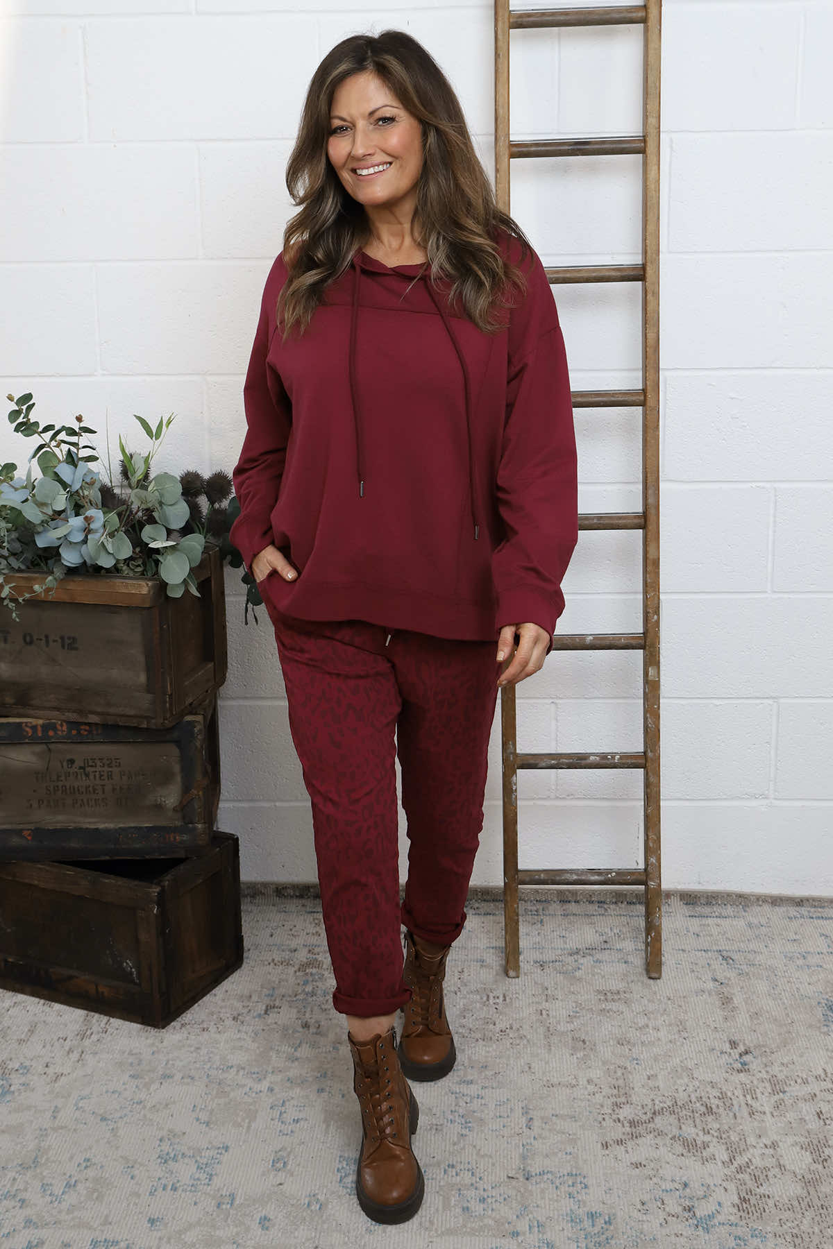 Yarwell Leopard Print Joggers Wine