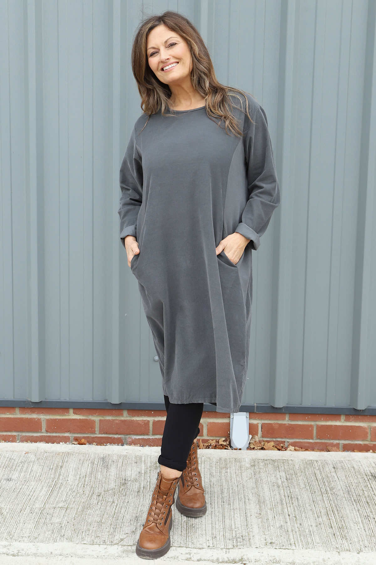 Kiana Needlecord Dress Mid Grey