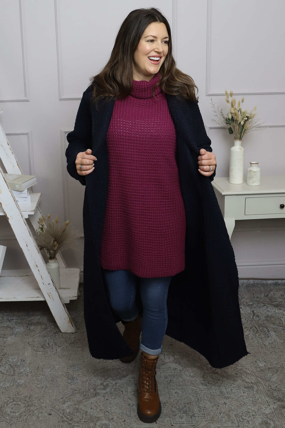 Romilly Polo Neck Knitted Jumper Berry