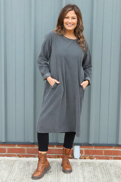 Kiana Needlecord Dress Mid Grey