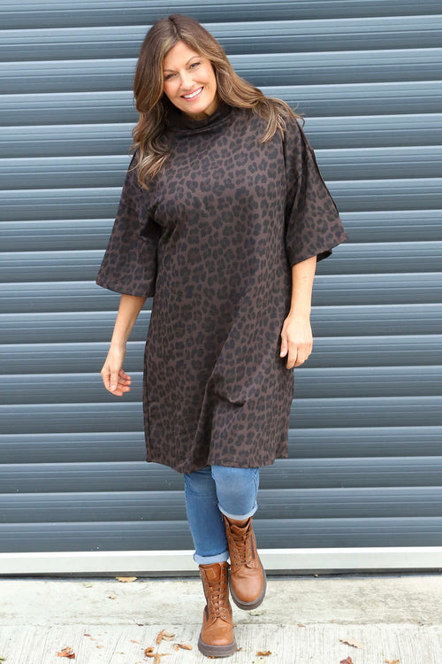Melodie Leopard Print Cotton Tunic Cocoa