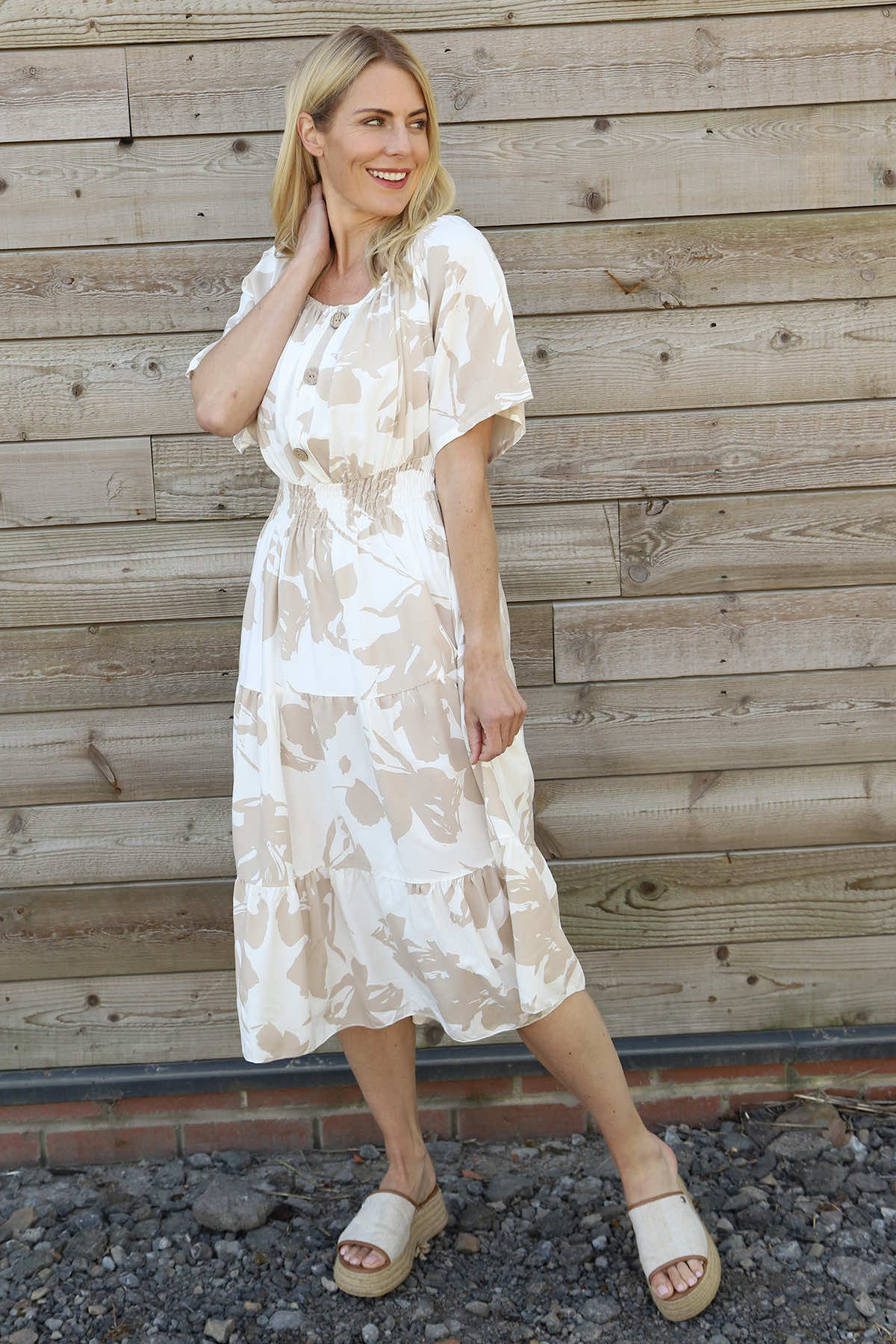 Sennen Print Button Dress Mocha