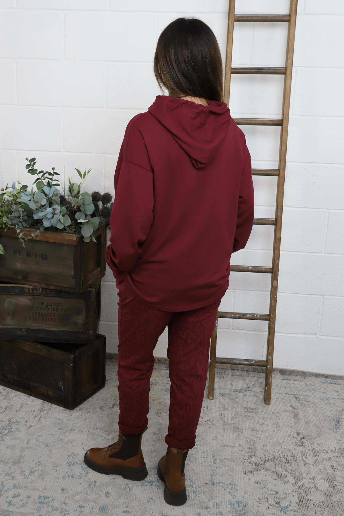 Martha Hooded Cotton Top Wine