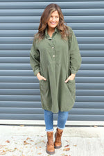 Lizzie Needlecord Button Tunic Khaki Khaki - Lizzie Needlecord Button Tunic Khaki
