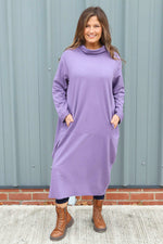 Lisanne Cowl Neck Cotton Dress Purple Purple - Lisanne Cowl Neck Cotton Dress Purple