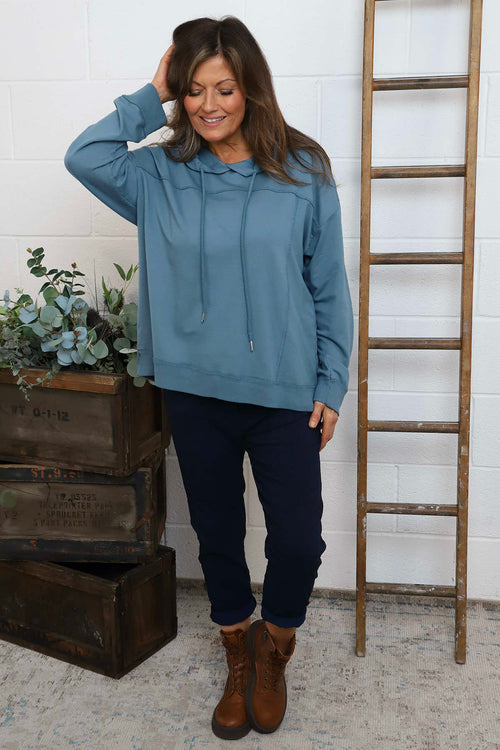 Martha Hooded Cotton Top Blue - Image 1