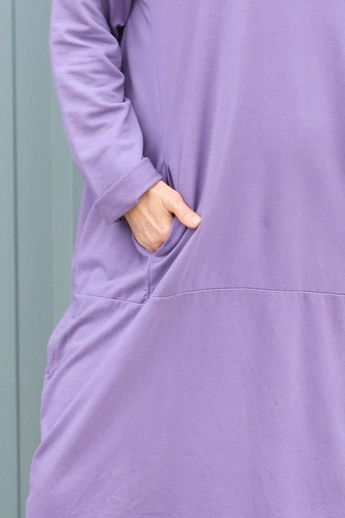 Lisanne Cowl Neck Cotton Dress Purple - Image 3