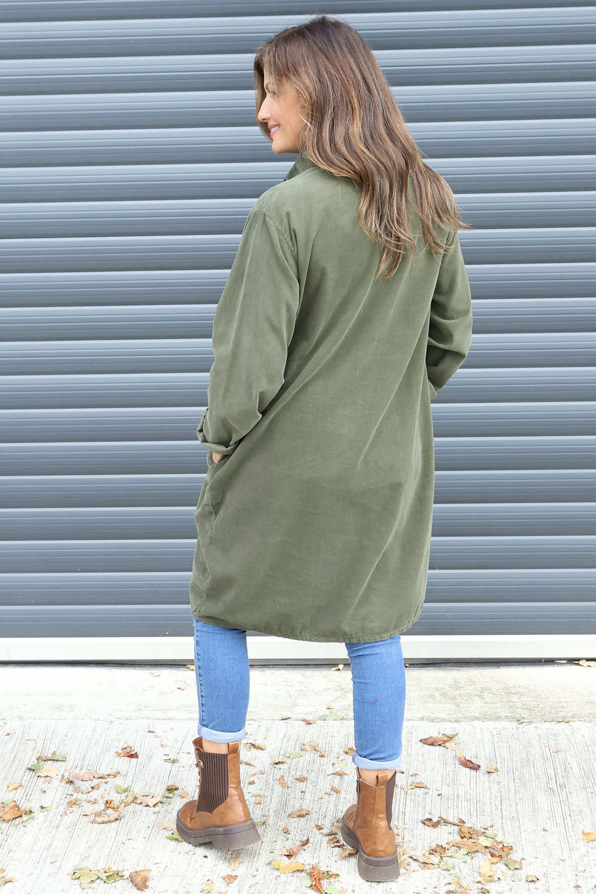 Lizzie Needlecord Button Tunic Khaki