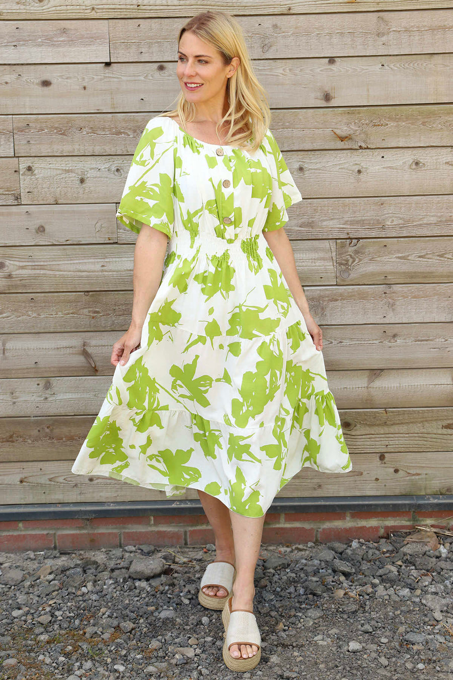 Sennen Print Button Dress Green