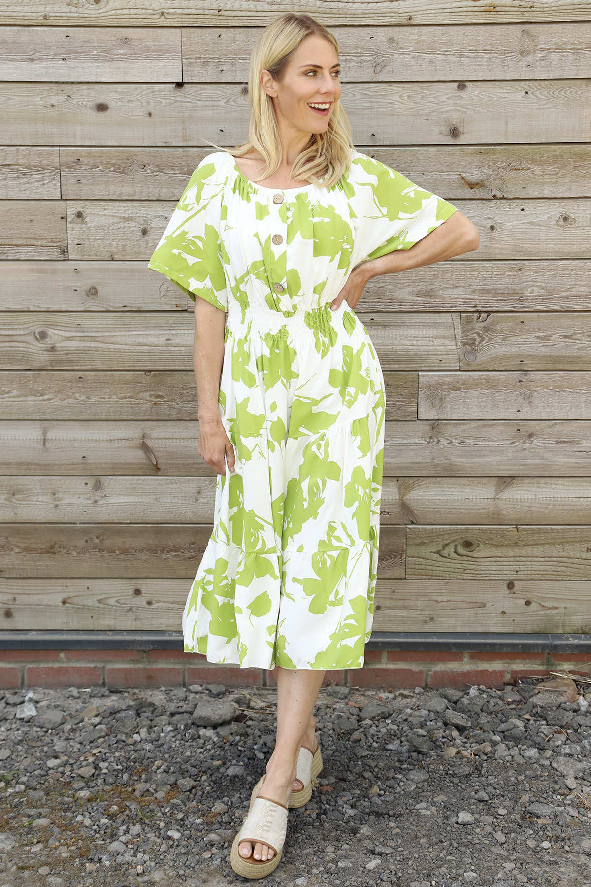 Sennen Print Button Dress Green