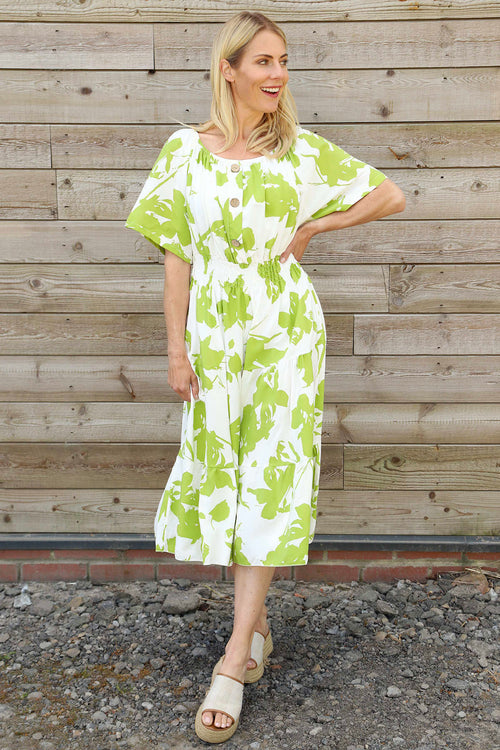 Sennen Print Button Dress Green - Image 2