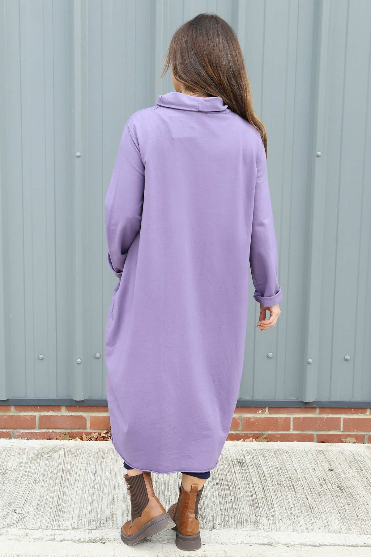 Lisanne Cowl Neck Cotton Dress Purple