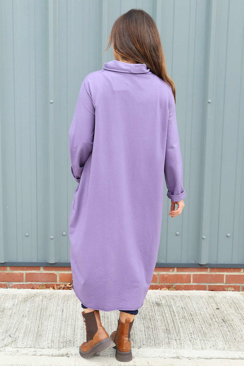 Lisanne Cowl Neck Cotton Dress Purple - Image 4