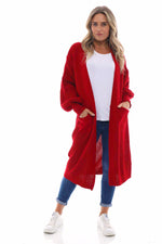 Gabriella Long Knitted Cardigan Red Red - Gabriella Long Knitted Cardigan Red