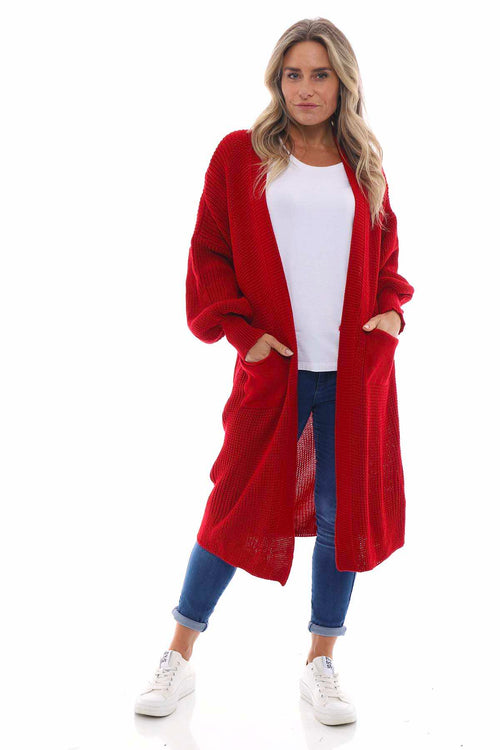 Gabriella Long Knitted Cardigan Red - Image 1