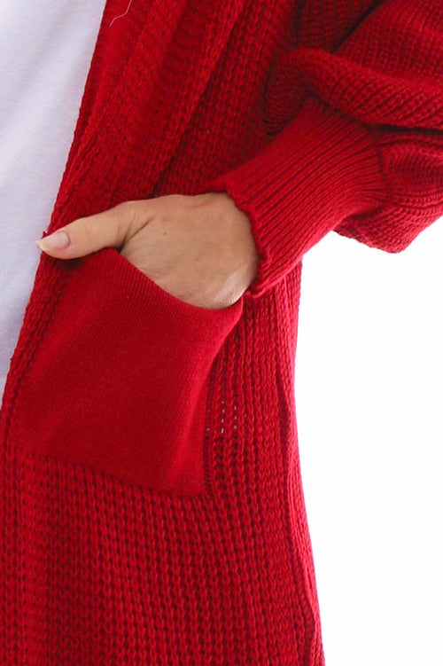 Gabriella Long Knitted Cardigan Red - Image 2