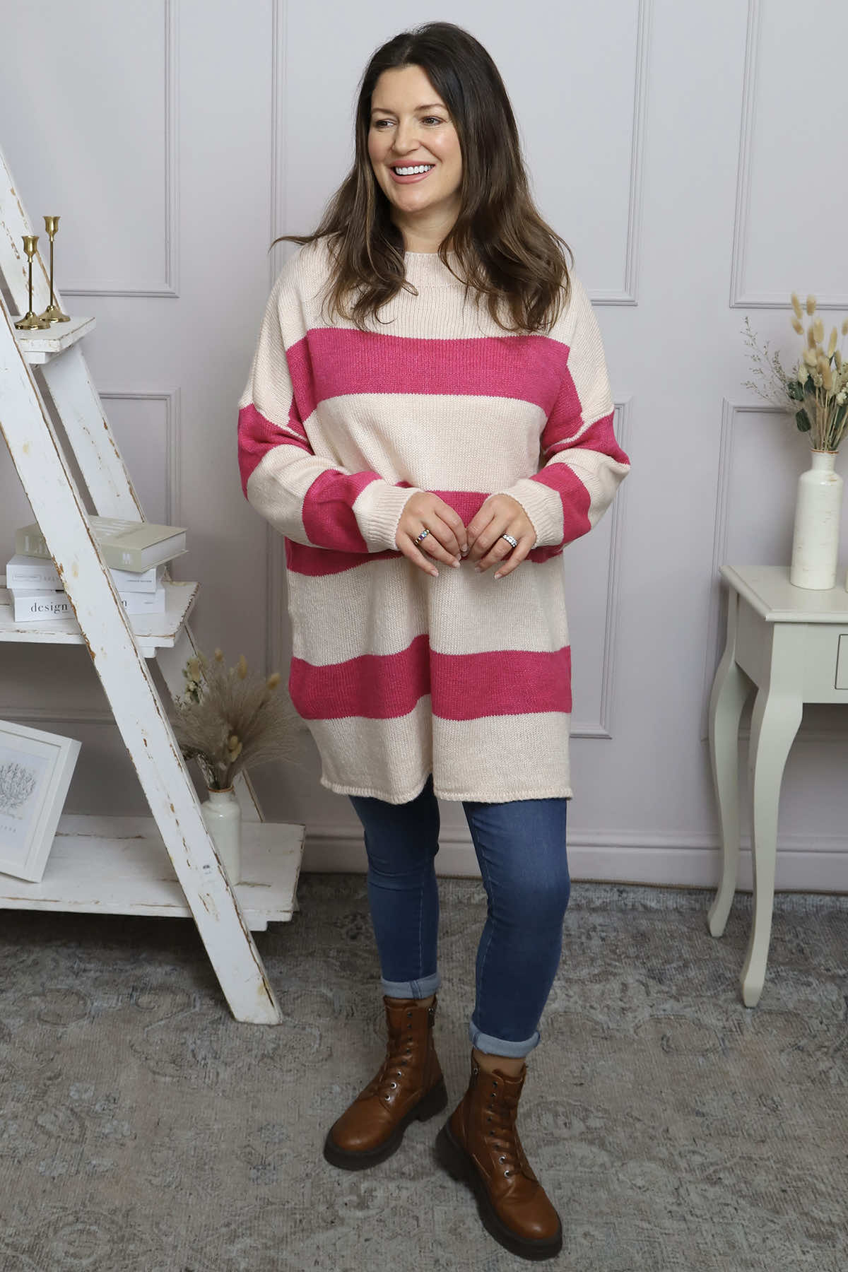 Doria Stripe Knitted Jumper Pink