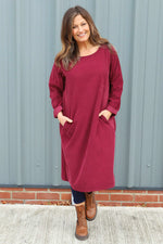 Kiana Needlecord Dress Wine Wine - Kiana Needlecord Dress Wine