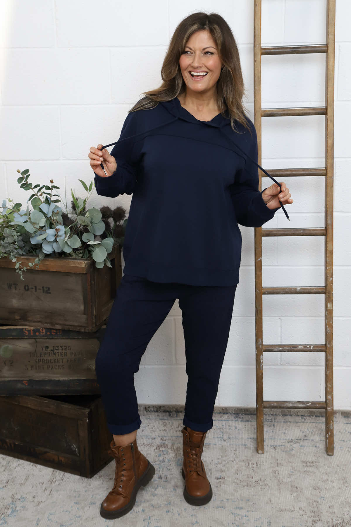 Martha Hooded Cotton Top Navy