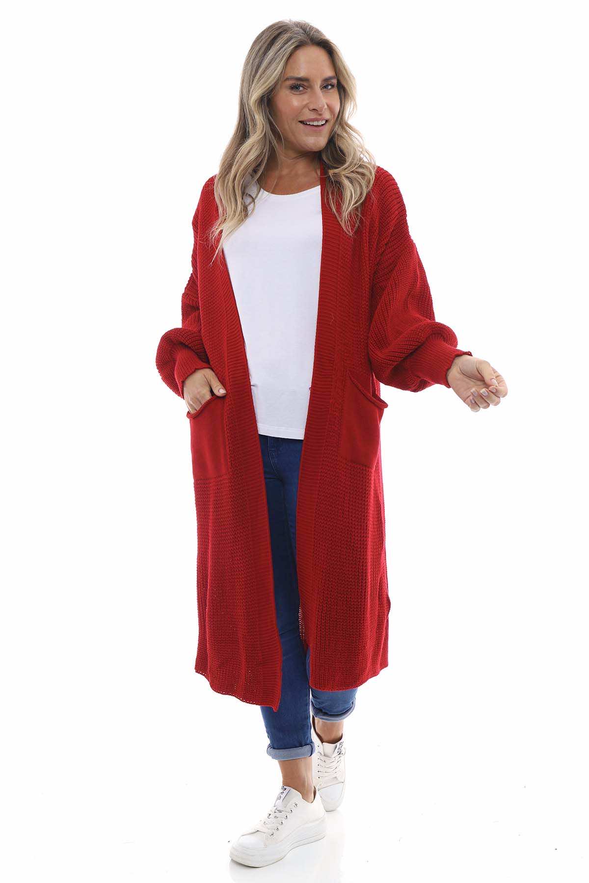 Gabriella Long Knitted Cardigan Red