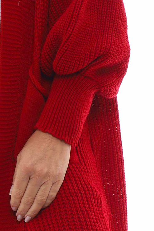 Gabriella Long Knitted Cardigan Red - Image 3