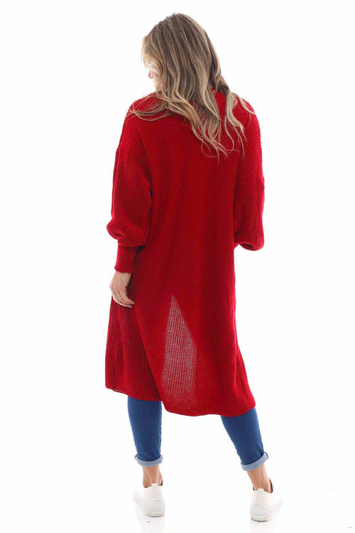 Gabriella Long Knitted Cardigan Red - Image 6