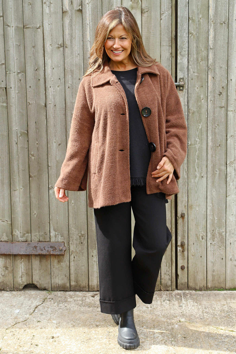 Marzia Textured Button Jacket Cocoa