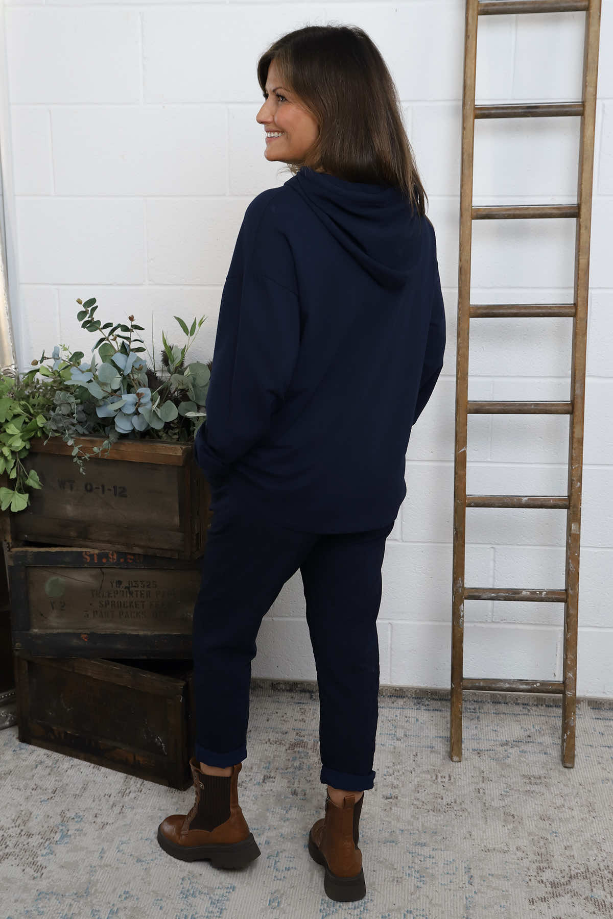 Martha Hooded Cotton Top Navy