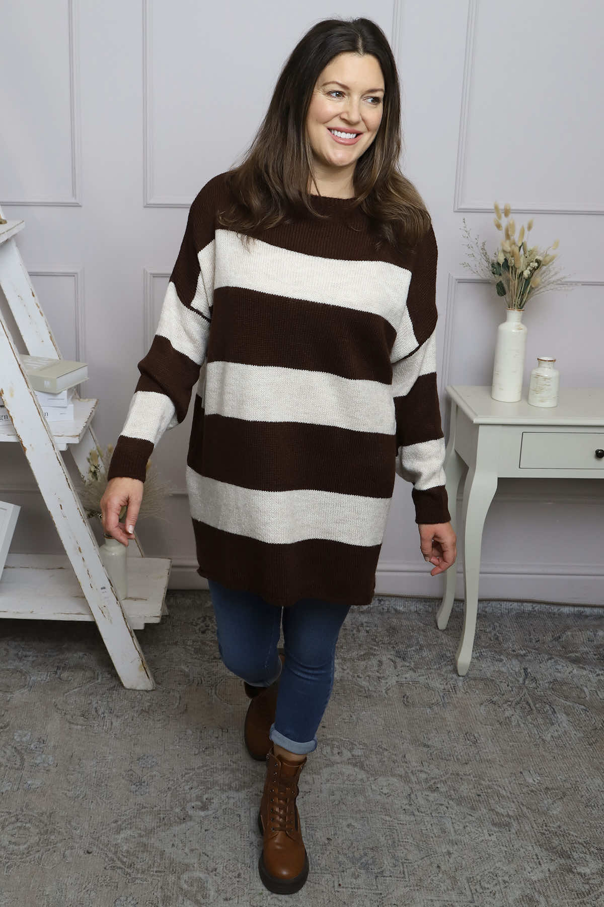 Doria Stripe Knitted Jumper Cocoa