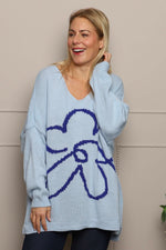 Roxanna Flower Knitted Jumper Light Blue Light Blue - Roxanna Flower Knitted Jumper Light Blue