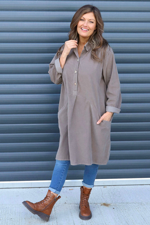 Lizzie Needlecord Button Tunic Mocha