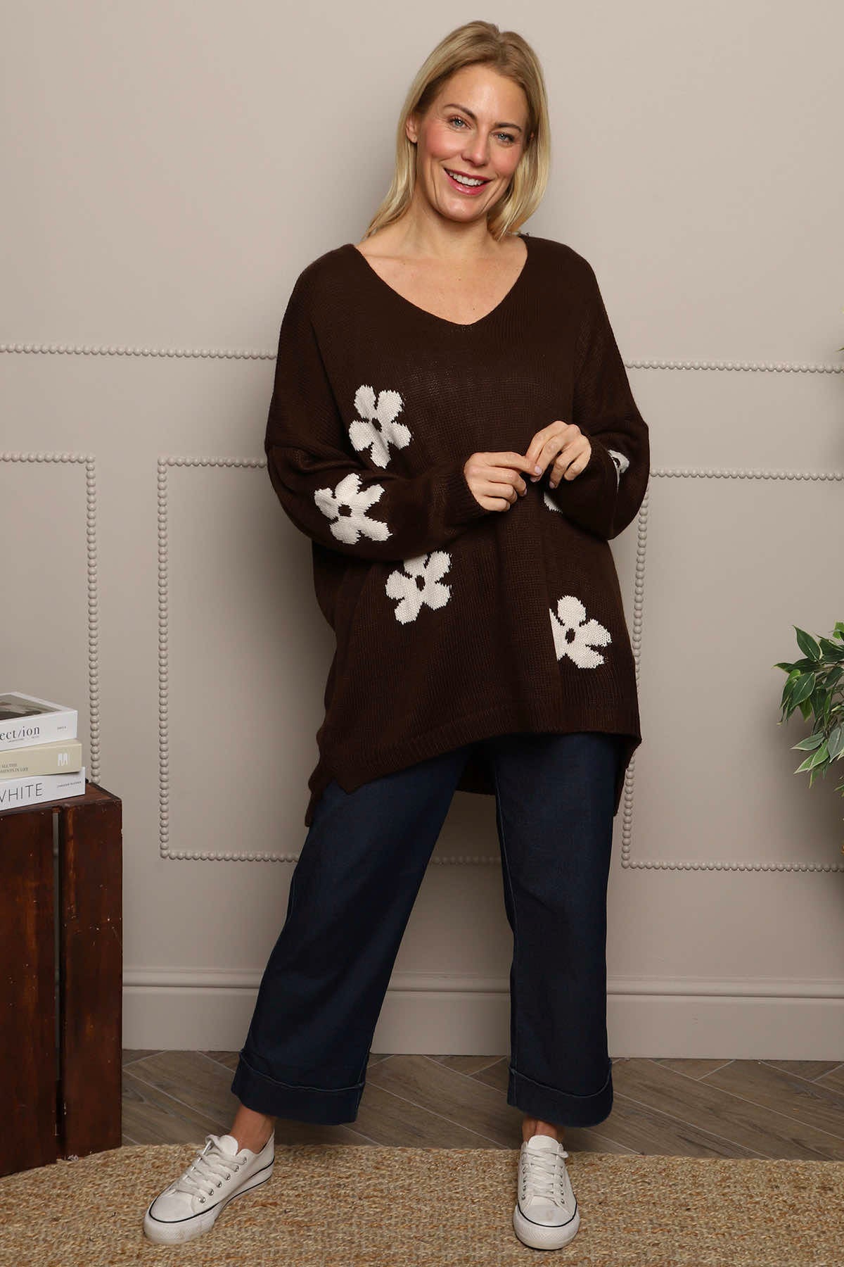 Valerie Flower Knitted Jumper Cocoa