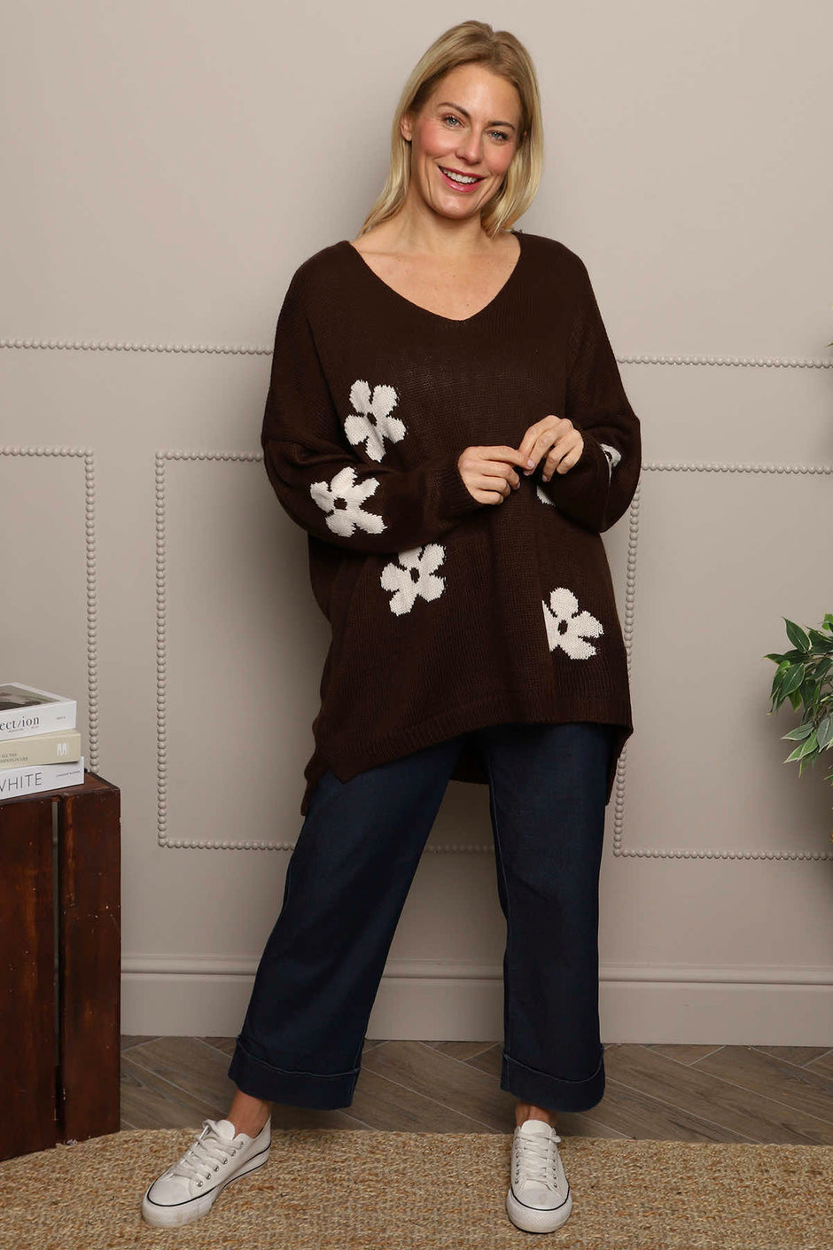 Valerie Flower Knitted Jumper Cocoa