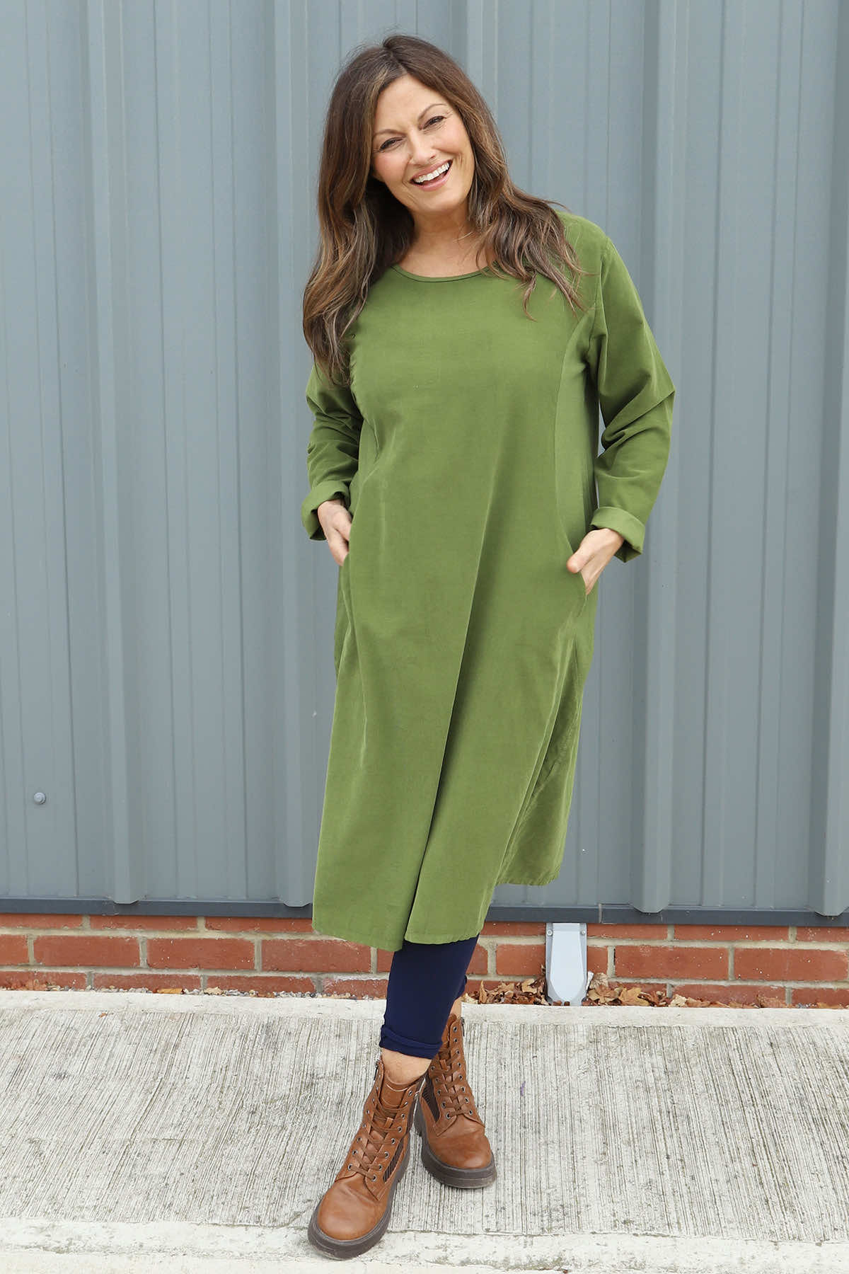 Kiana Needlecord Dress Olive