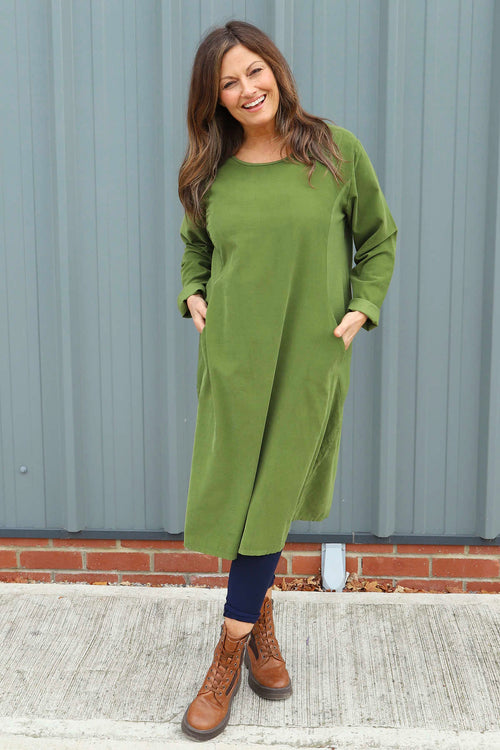 Kiana Needlecord Dress Olive
