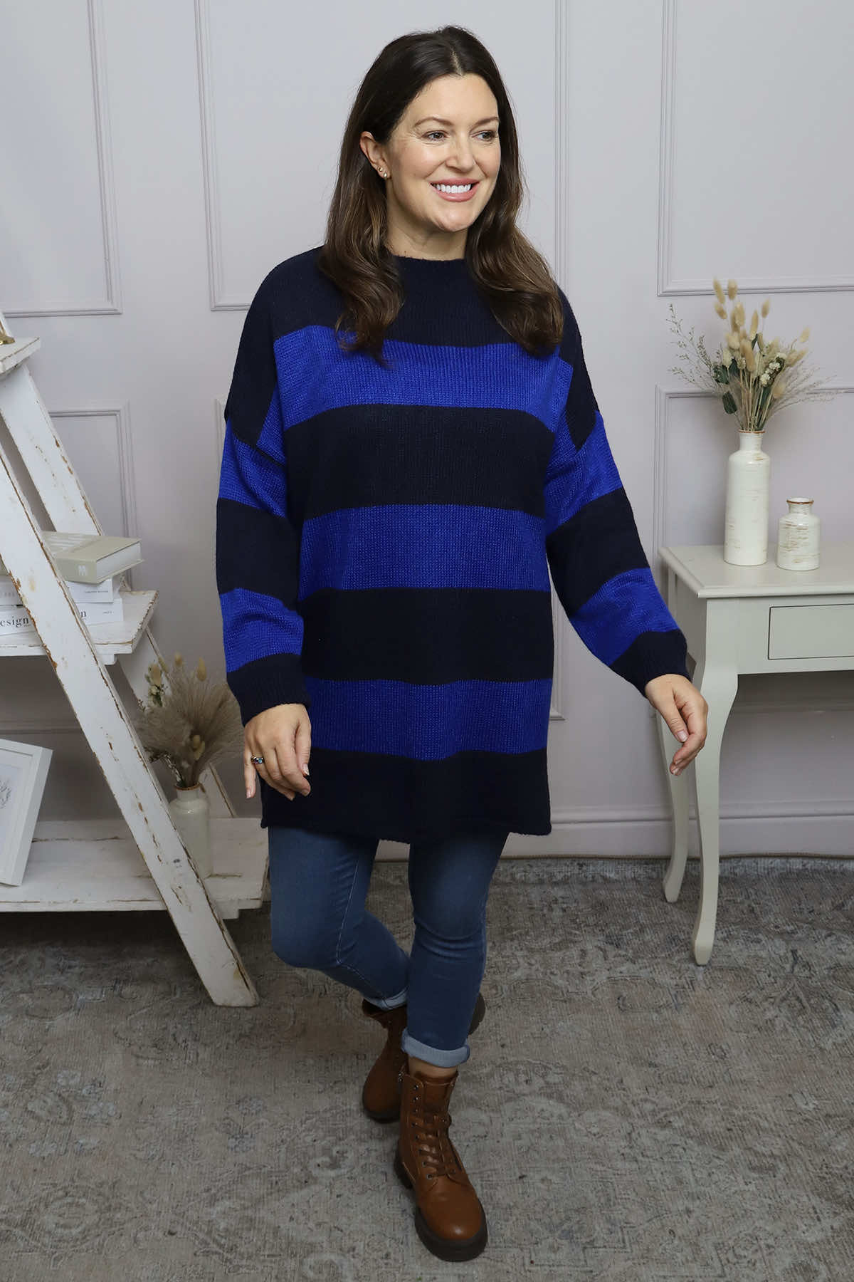 Doria Stripe Knitted Jumper Cobalt