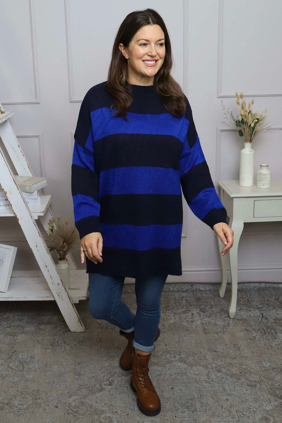 Doria Stripe Knitted Jumper Cobalt