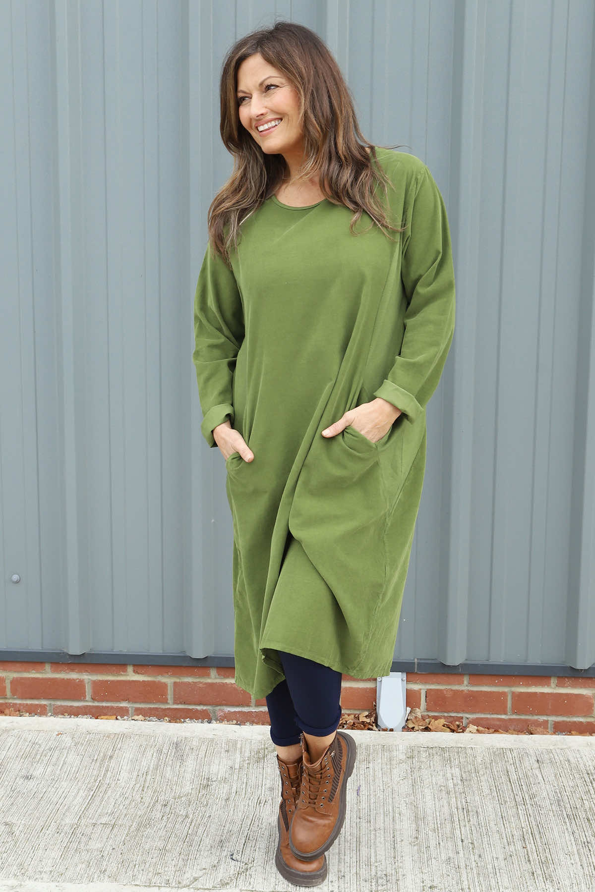 Kiana Needlecord Dress Olive