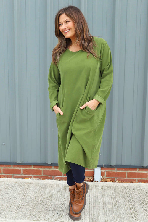 Kiana Needlecord Dress Olive - Image 3