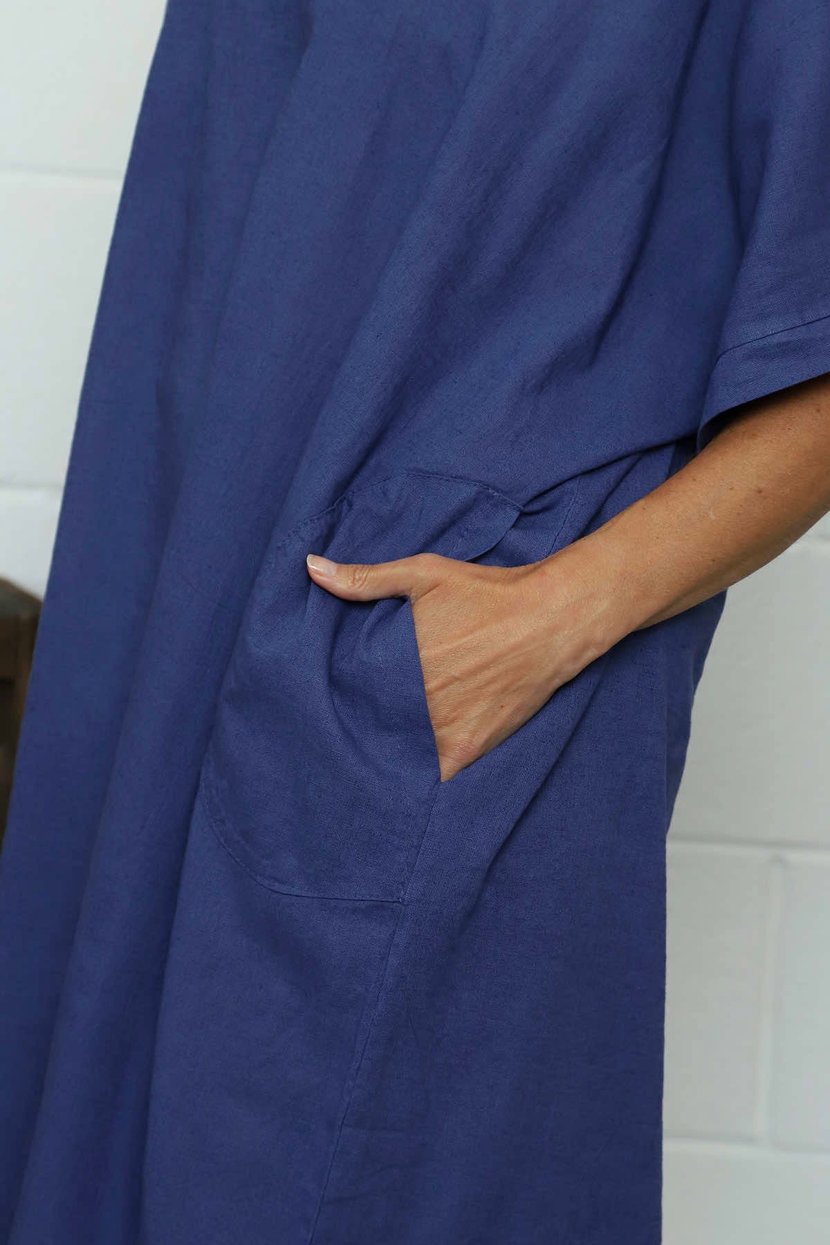 Marika V-Neck Linen Dress Indigo