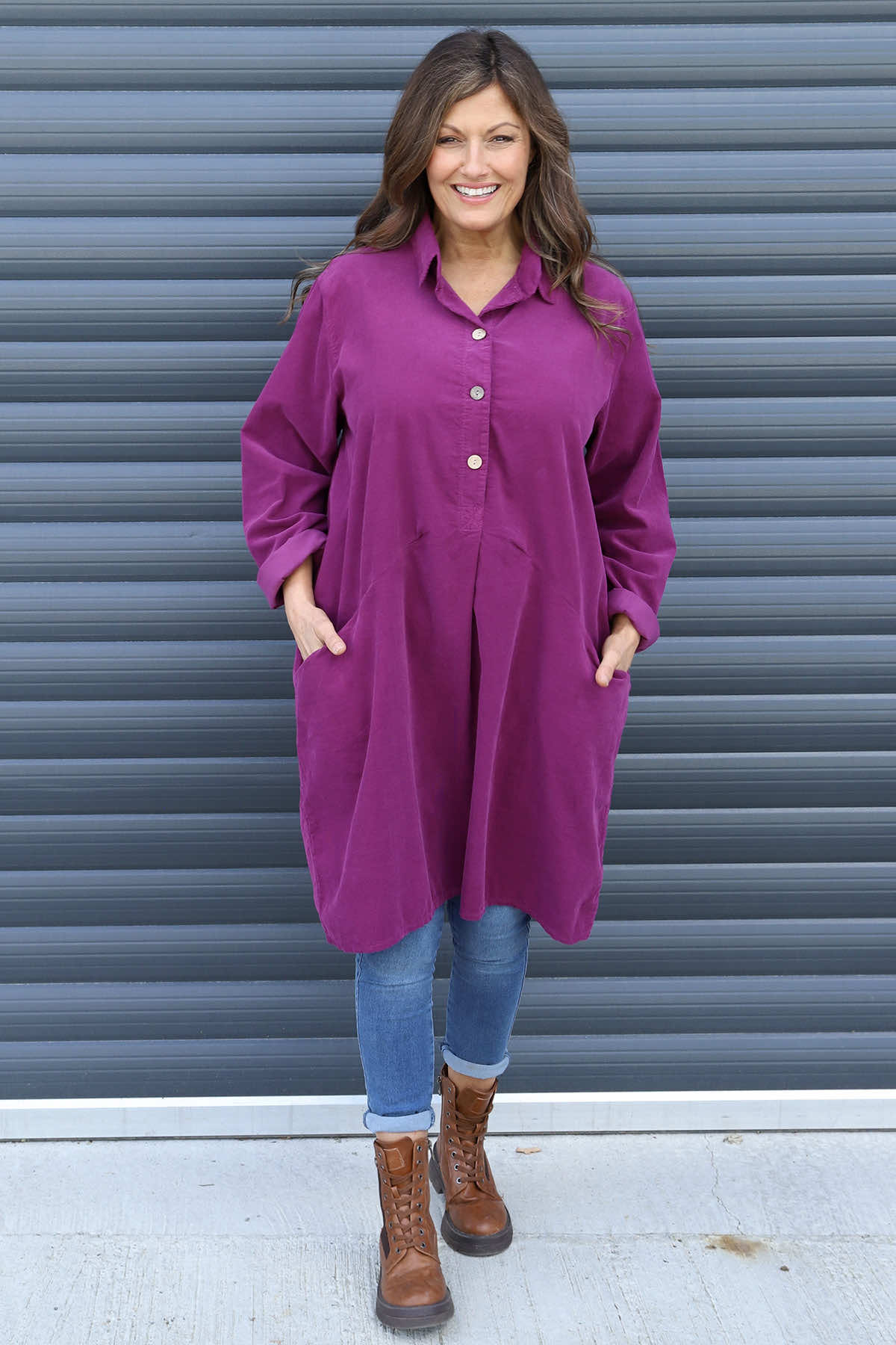 Lizzie Needlecord Button Tunic Berry